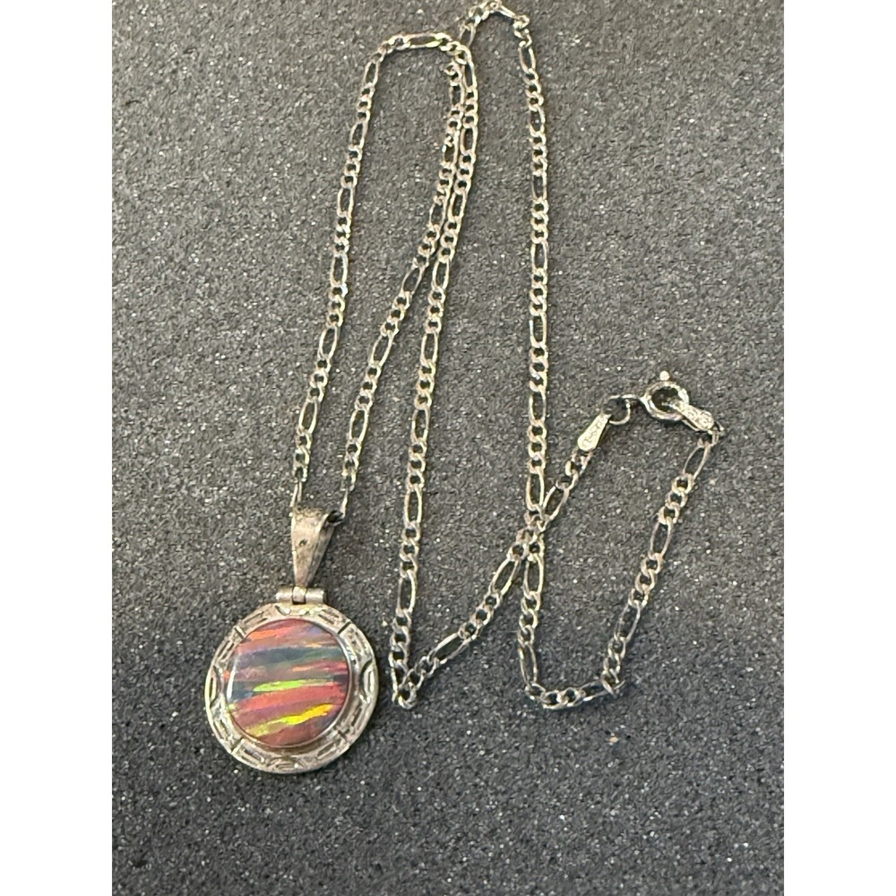 Vintage Narvaez‎ Taxco 950 Silver Mexican Fire Opal Figaro Pendant Necklace 925